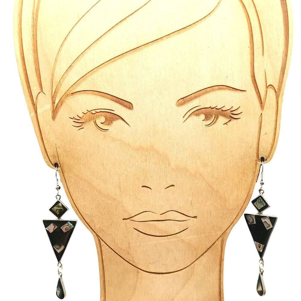 Vintage Abalone & Silver Geometric Dangle Earrings from Alpaca Mexico